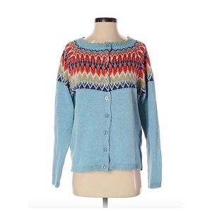 Misslook Blue and Multi Colored Fair Isle Cardigan Sweater